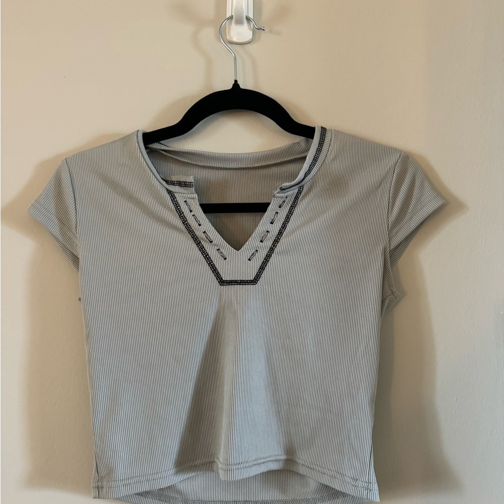 Gray V-Neck Women's Top